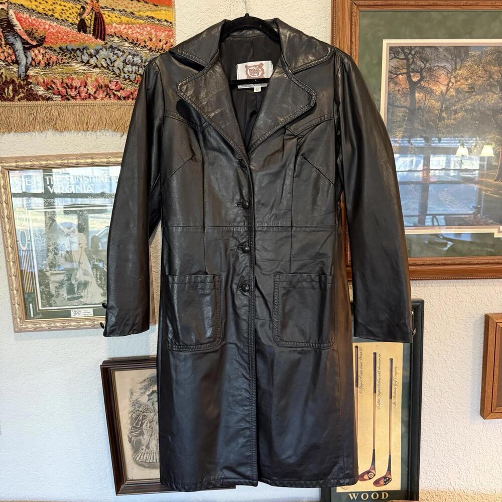 Vintage 60s/70s Kantex Leathers Hidalgo Texas Long Western Leather Jacket Sz 12